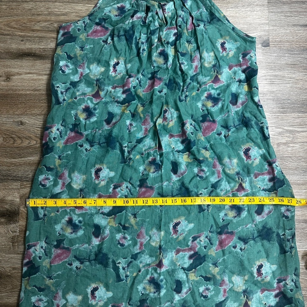Bellambra Pure Linen Dress Made In Italy Halter Green Floral Pullover Tie Size L - Picture 9 of 10